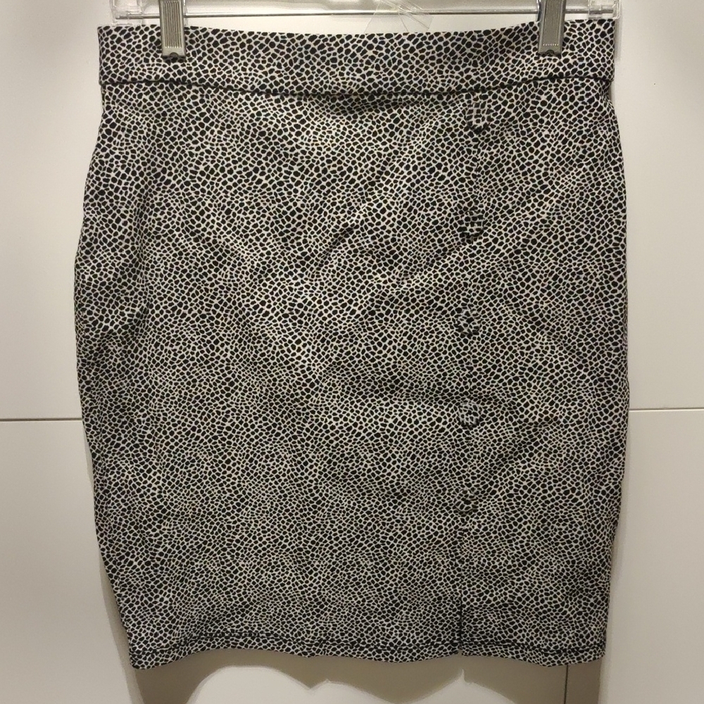 Chocolate Black White Giraffe Print Stretch Pencil Skirt Large NWT